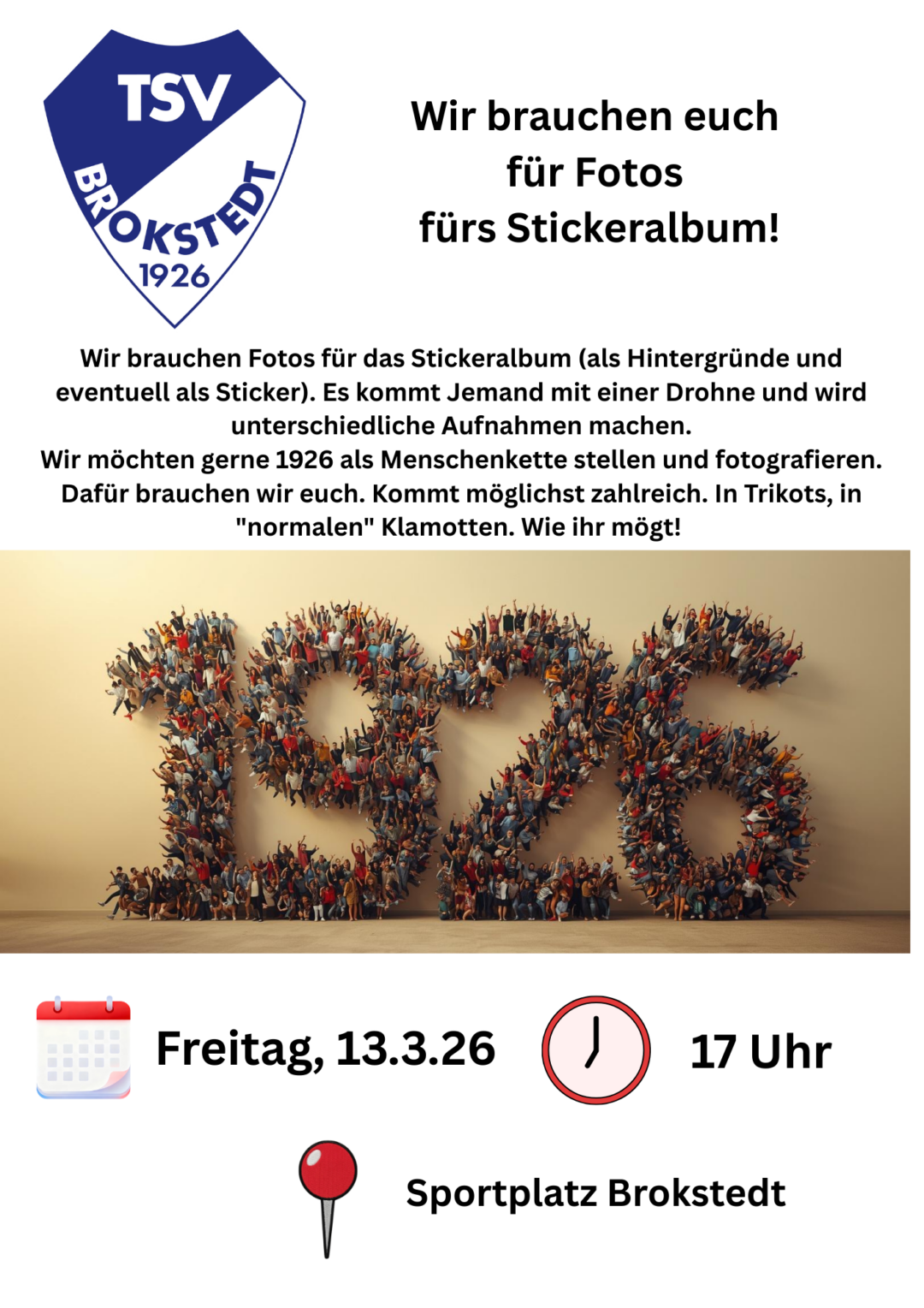 Wir brauchen euch für Fotos fürs Stickeralbum!